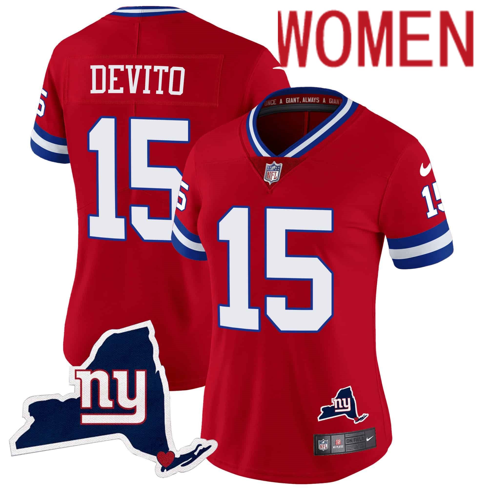 Women New York Giants #15 Devito Red 2024 Nike Map Patch Limited NFL Jersey